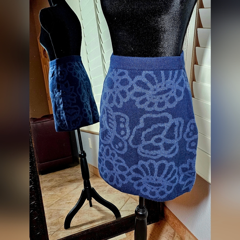 Marimekko Navy Floral Knit Mini Skirt